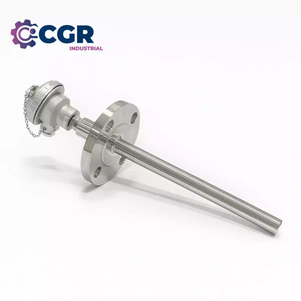 Termocupla tipo K bulbo recto en acero refractario con conexión a proceso bridada