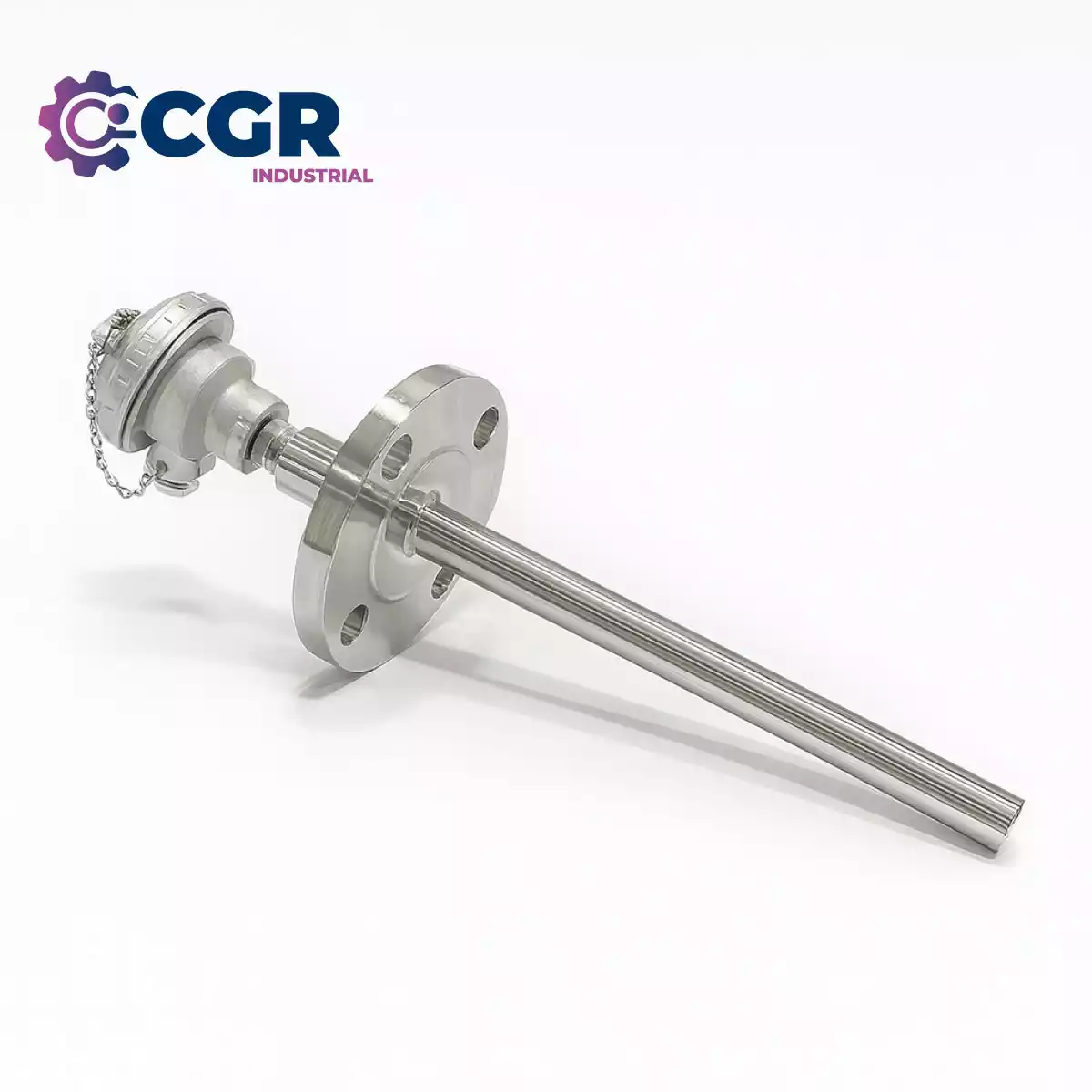 Termocupla tipo K bulbo recto en acero refractario con conexión a proceso bridada