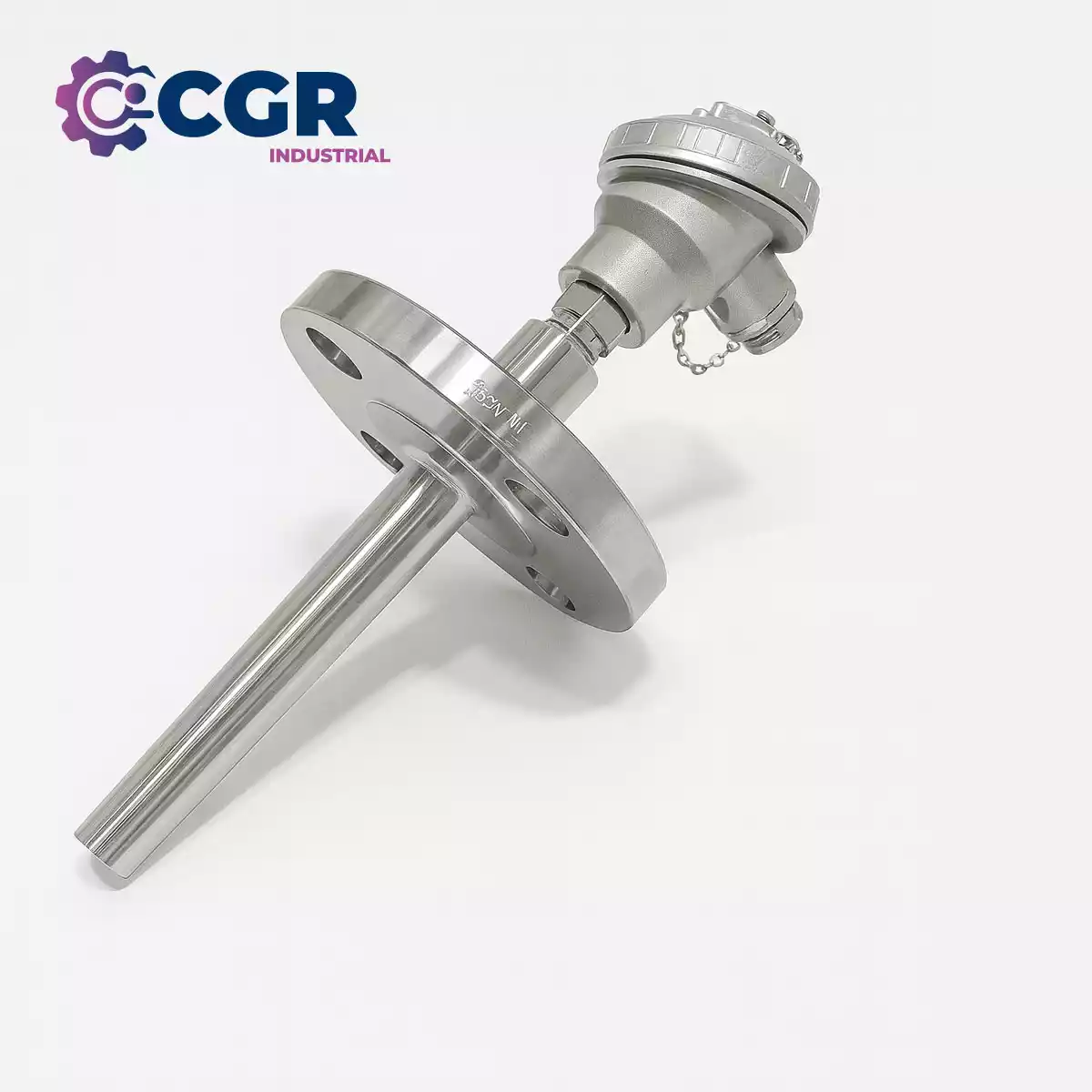 Termocupla tipo K bulbo recto con termopozo bridado cónico en acero refractario