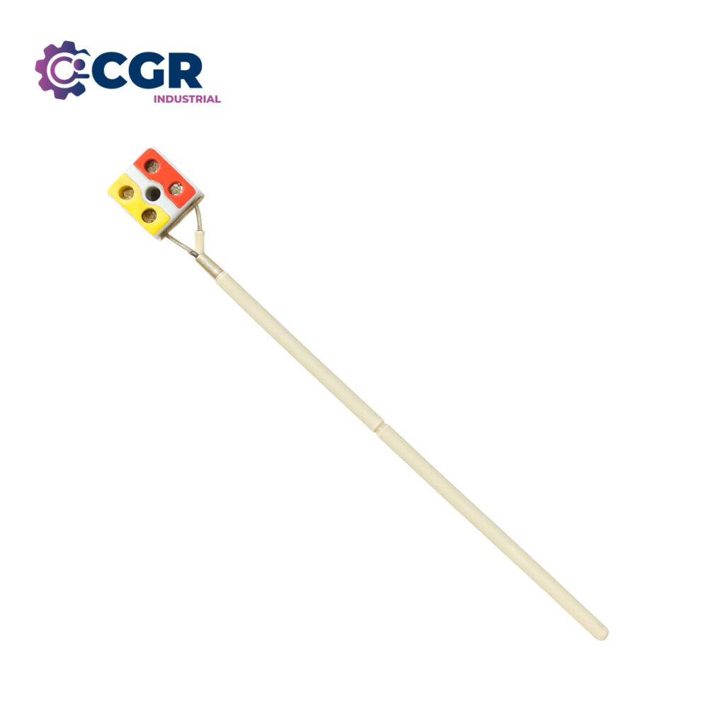 Termocupla tipo K expuesta con aisladores cerámicos y dado de conexión