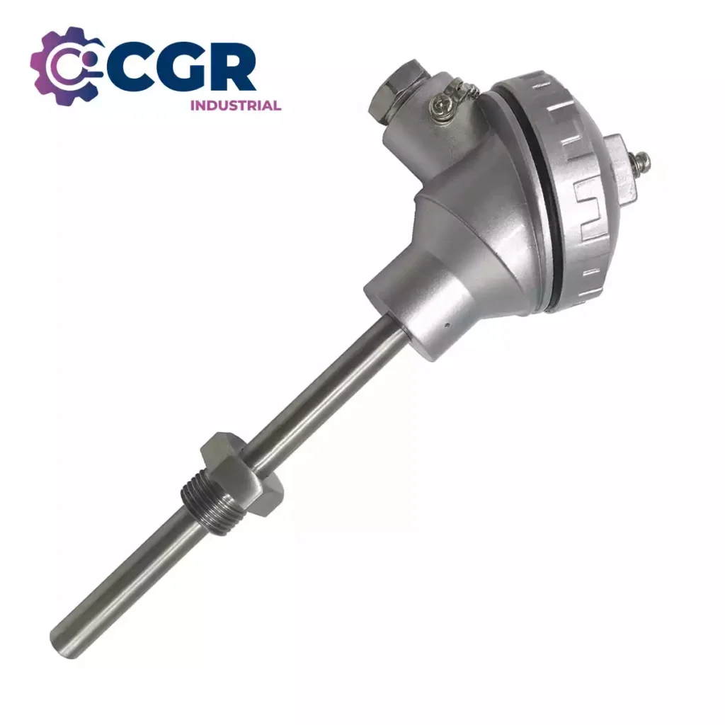 Termocupla tipo J con bulbo y extensión metálica, con conexión roscada fija