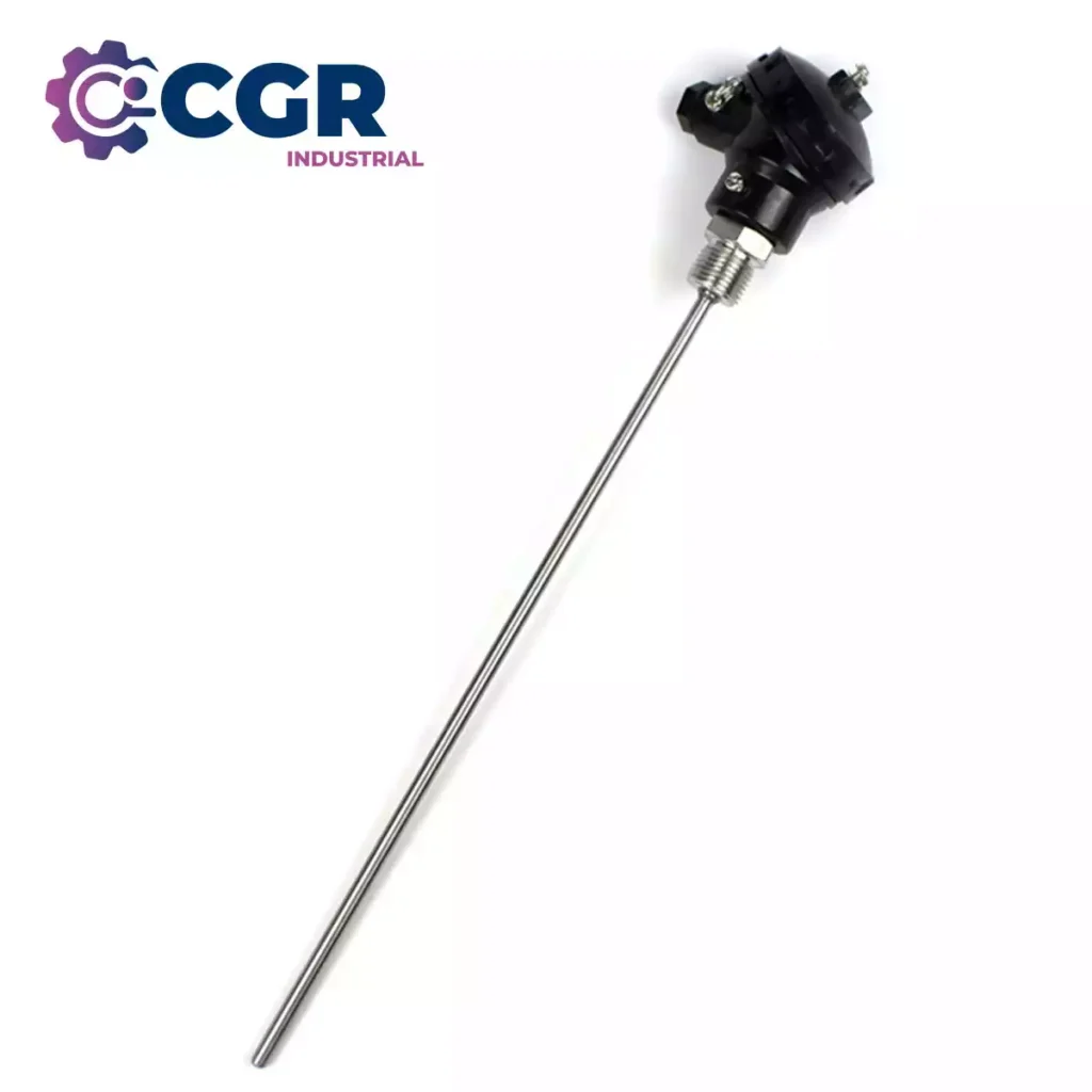 Termocupla tipo J con bulbo metálico y cabezal de baquelita para ambientes corrosivos