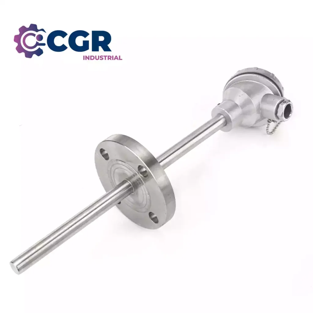 Termocupla tipo J con bulbo metálico encamisado y conexión bridada