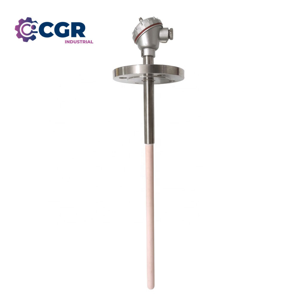 Termocupla tipo K con funda cerámica y conexión bridada